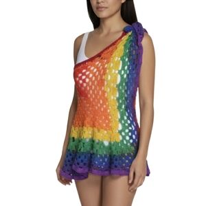 Rainbow Granny Square Crochet Dress Cover Up Resort Festival 14-in-1 Summer Swim